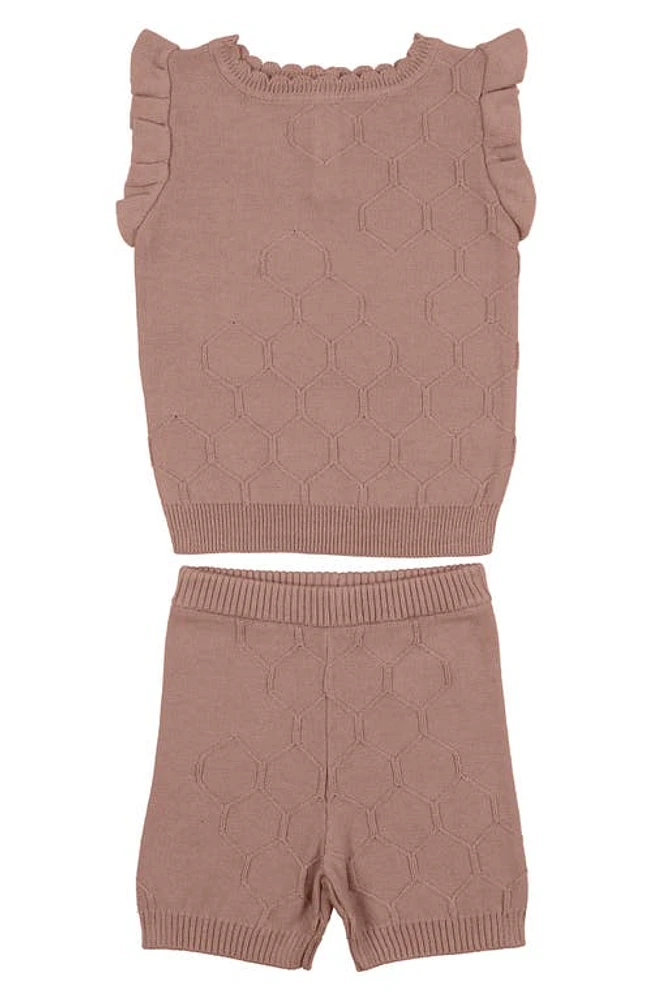 Manière Scallop Honeycomb Stitch Sweater & Shorts Set Salmon at Nordstrom,