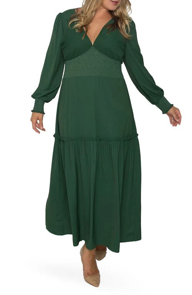 Standards & Practices Floral Smock Waist Long Sleeve Georgette Maxi Dress at Nordstrom,