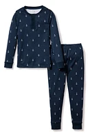 Petite Plume Kids' Print Fitted Two-Piece Pima Cotton Pajamas Navy at Nordstrom,