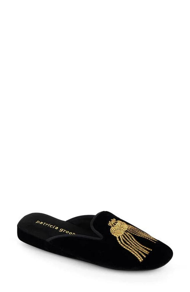 patricia green Victoria Embroidered Tassel Slipper Black at Nordstrom,