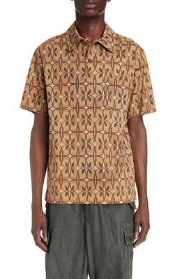 Dries Van Noten Helder Abstract Print Cotton Jersey Polo Camel 102 at Nordstrom,