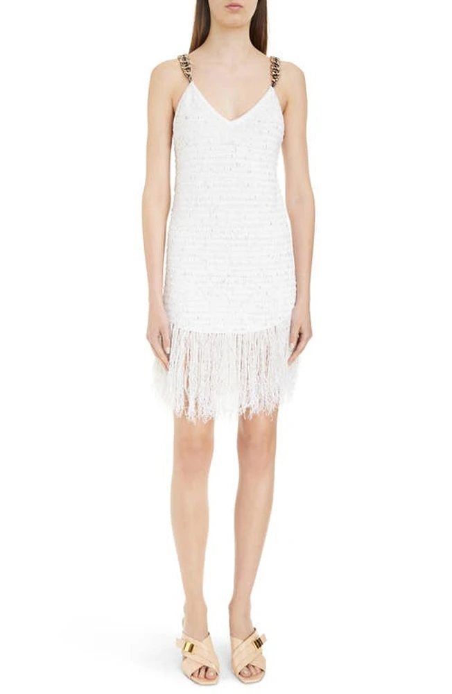 Balmain Chain Strap Fringe Tweed Minidress Gad White/Gold at Nordstrom, Us