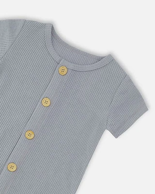 Deux Par Deux Baby Boy's Waffle Cotton Jumpsuit Blue Gray at Nordstrom