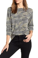 Loveappella Camo Print Brushed Long Sleeve Top in Green Camo at Nordstrom, Size Small