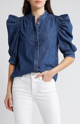 FRAME Gillian Puff Sleeve Denim Shirt Dark Room at Nordstrom,