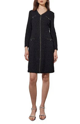 Ming Wang Metallic Braid Detail Long Sleeve Dress Blk/Granite at Nordstrom,