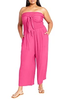 City Chic Jez Tie Front Strapless Jumpsuit Flamingo at