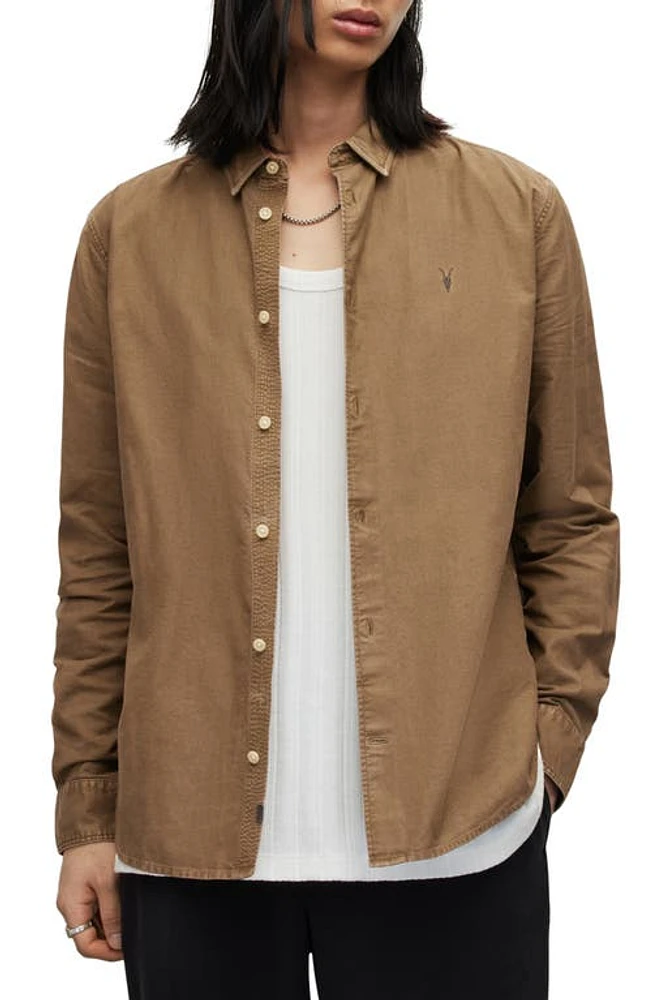 AllSaints Hermosa Cotton Button-Up Shirt in Worn Brown at Nordstrom, Size X-Small