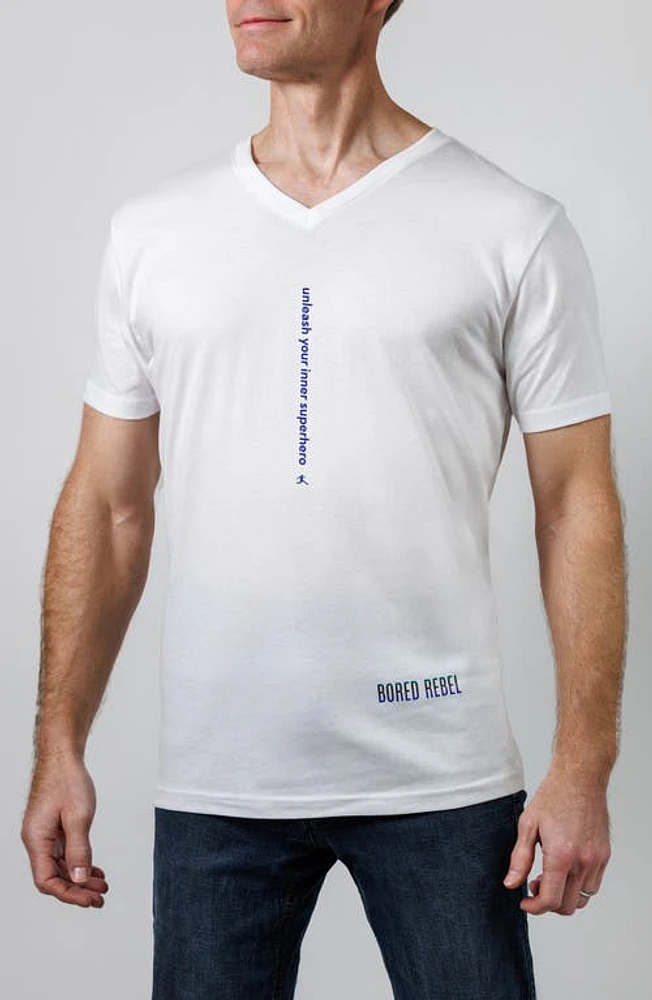 BORED REBEL Unleash Your Inner Superhero V-Neck Graphic Undershirt White at Nordstrom,