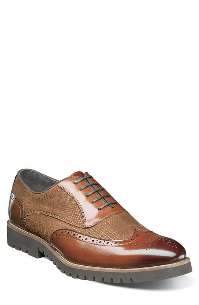 Stacy Adams Baxley Glen Plaid Wingtip in Cognac Leather/Suede at Nordstrom, Size 9.5