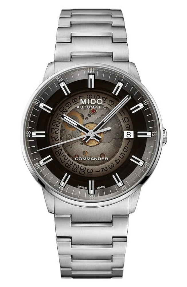 MIDO Commander Gradient Skeletal Automatic Bracelet Watch, 40mm in Silver/Black at Nordstrom