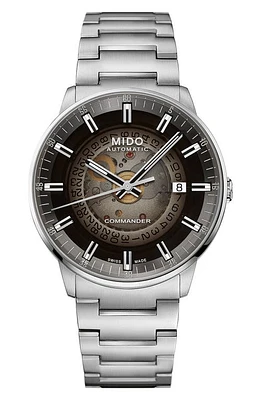 MIDO Commander Gradient Skeletal Automatic Bracelet Watch, 40mm in Silver/Black at Nordstrom