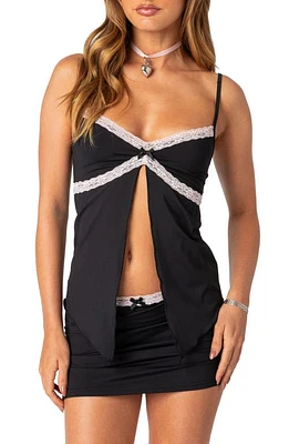 EDIKTED Sorely Lace Trim Split Front Camisole Black at Nordstrom,