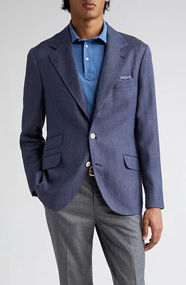 Brunello Cucinelli Herringbone Wool, Silk & Linen Blazer C007-Denim at Nordstrom, Us