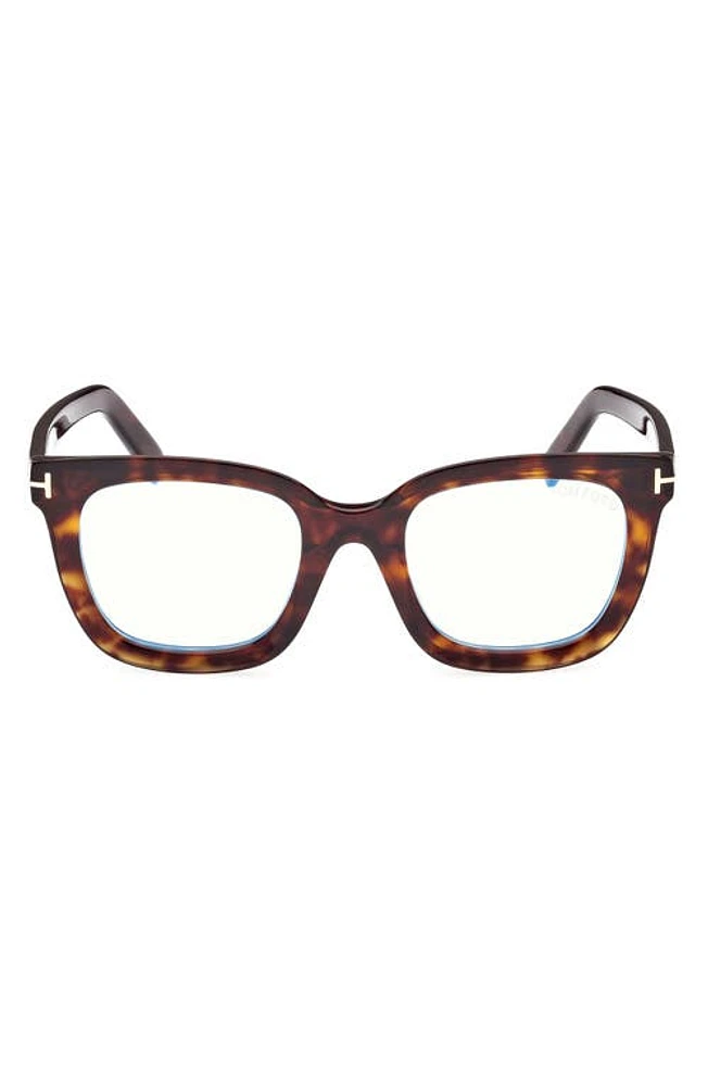 TOM FORD 51mm Square Blue Light Blocking Glasses in Dark Havana at Nordstrom