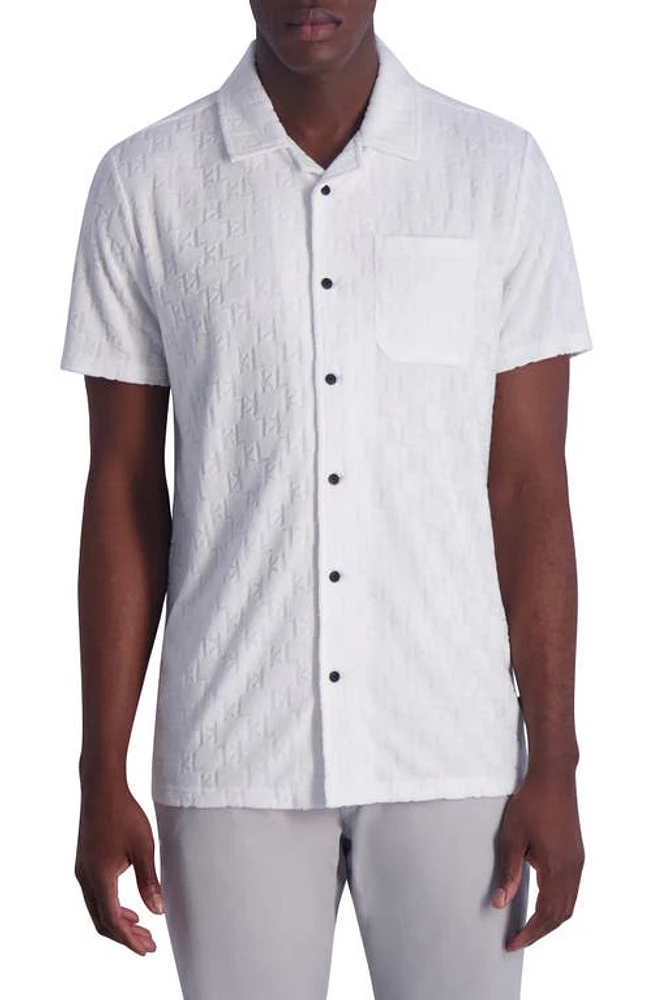 Karl Lagerfeld Paris Logo Jacquard Button-Up Shirt in White at Nordstrom, Size Large