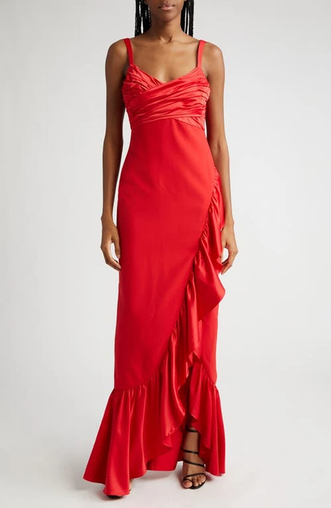 LIKELY Billie Pleated Ruffle Gown in Scarlet at Nordstrom, Size 0