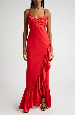 LIKELY Billie Pleated Ruffle Gown in Scarlet at Nordstrom, Size 0