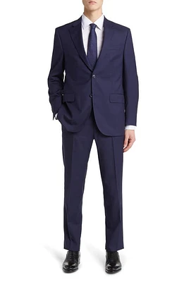 Peter Millar Tailored Fit Windowpane Plaid Wool Suit Blue at Nordstrom,