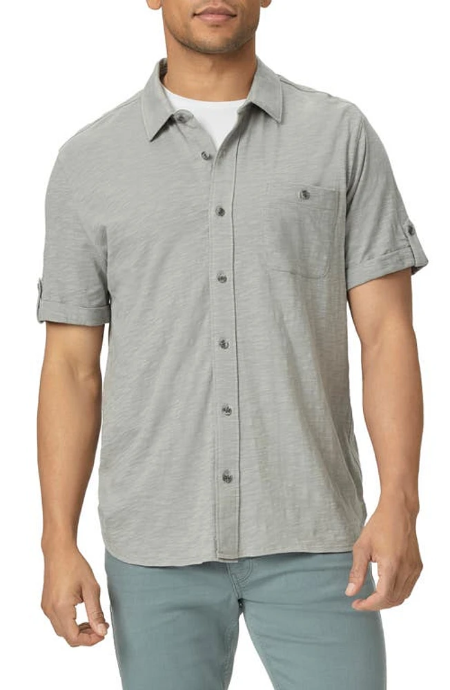 PAIGE Brayden Knit Short Sleeve Button-Up Shirt Summer Rain at Nordstrom,