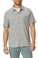 PAIGE Brayden Knit Short Sleeve Button-Up Shirt Summer Rain at Nordstrom,