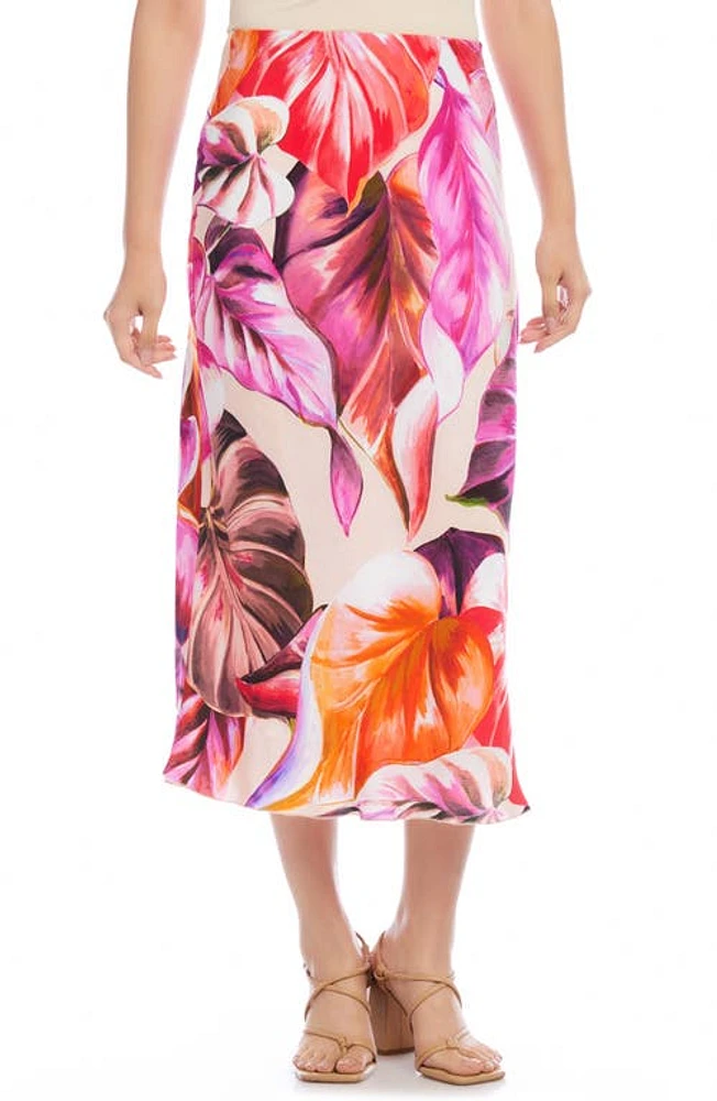 Karen Kane Leaf Print Bias Cut Midi Skirt at Nordstrom,