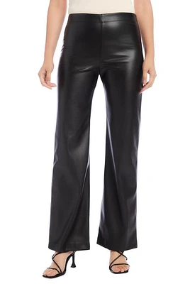 Karen Kane Wide Leg Faux Leather Pull-On Pants Black at Nordstrom,