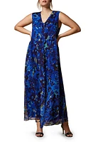 Marina Rinaldi Floral Silk Midi Dress Blue at Nordstrom,