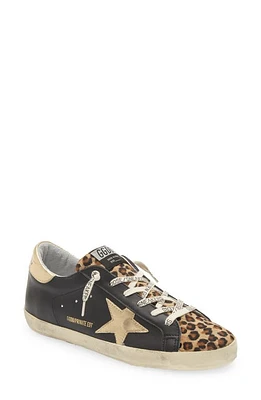 Golden Goose Super-Star Sneaker in Black/Leopard/Gold Calf Hair at Nordstrom, Size 10Us