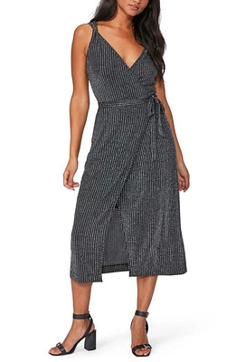 PAIGE Marina Metallic Wrap Dress in Black W/Silver Metallic at Nordstrom, Size Small