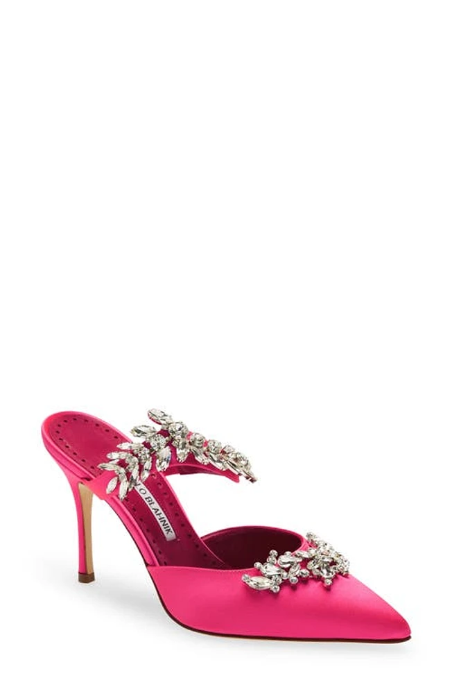 Manolo Blahnik Lurum Crystal Leaf Pointed Toe Mule in Pink at Nordstrom, Size 8.5Us