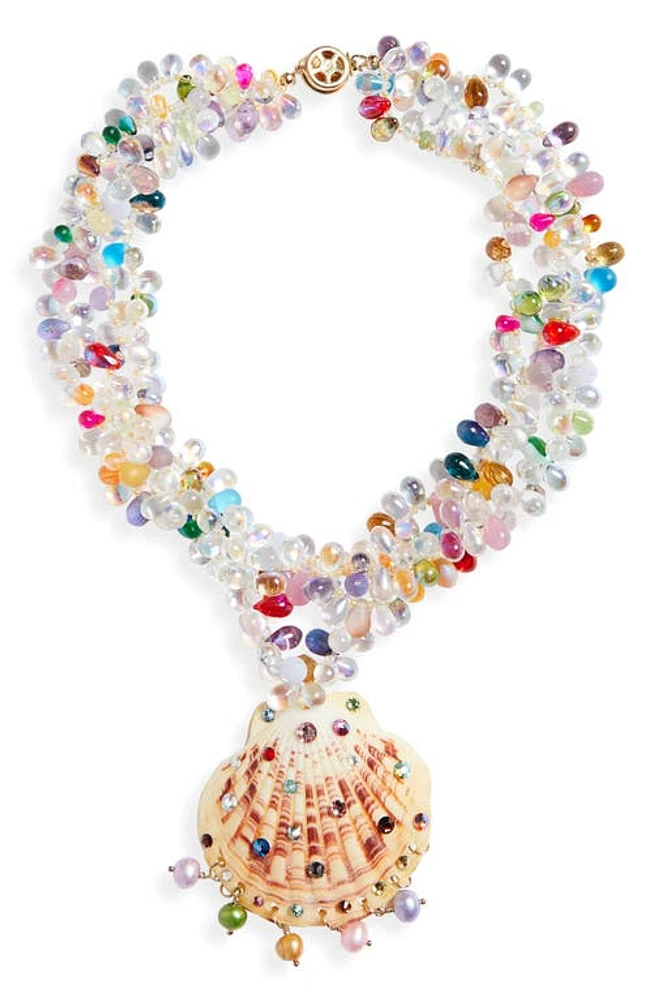 Isshi Salacia Shell Pendant Beaded Necklace in Beige Multi at Nordstrom