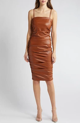 bebe Ruched Faux Leather Dress Brown at Nordstrom,