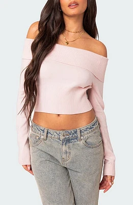 EDIKTED Minnie Foldover Knit Crop Top Light-Pink at Nordstrom,