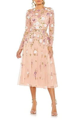 Mac Duggal Sequin Floral Long Sleeve Mesh Dress at Nordstrom,