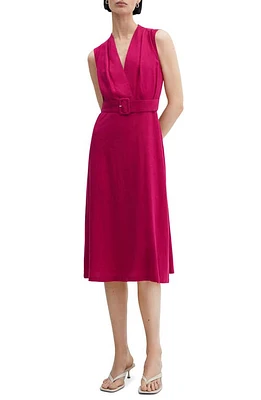 MANGO Belted Linen Blend Dress Fuchsia at Nordstrom,