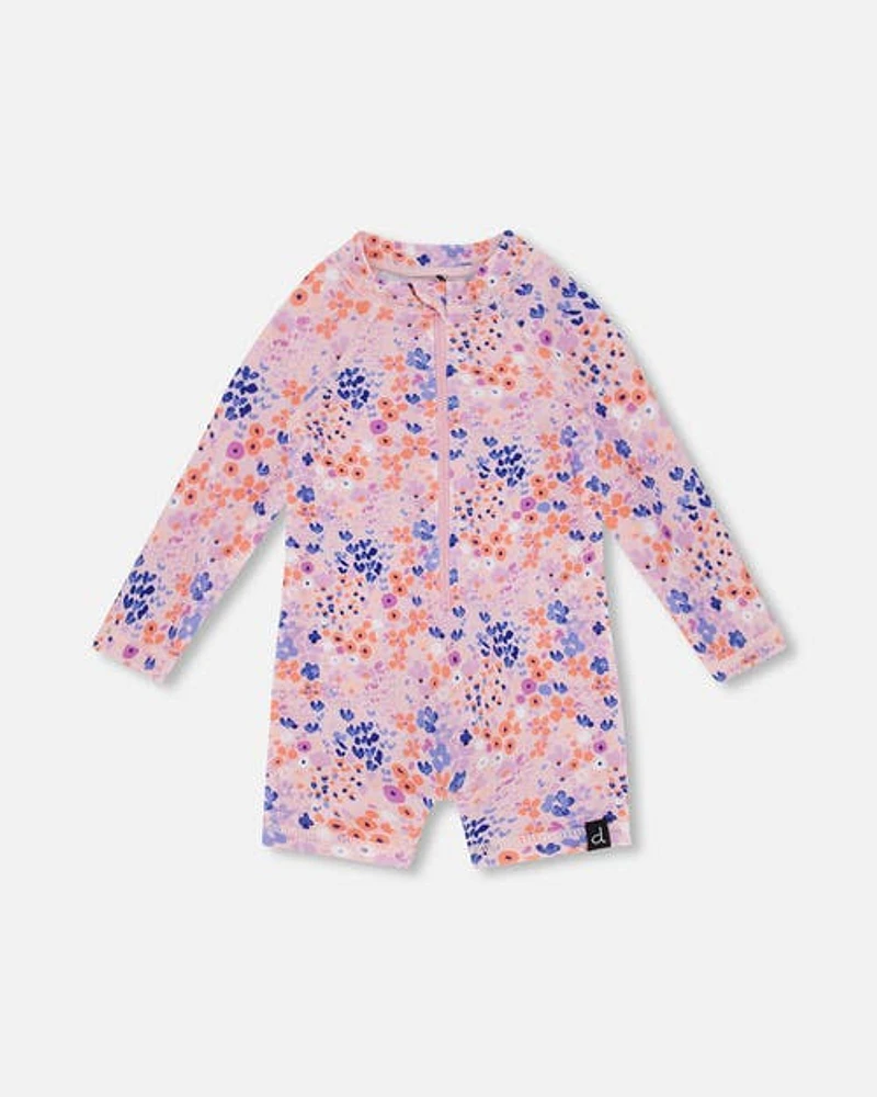 Deux Par Deux Baby Girl's Long Sleeve One Piece Rashguard Lavender Printed Fields Flowers in Lavender Fields Flowers at Nordstrom