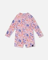 Deux Par Deux Baby Girl's Long Sleeve One Piece Rashguard Lavender Printed Fields Flowers in Lavender Fields Flowers at Nordstrom