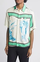 JUNGLES Angels Print Short Sleeve Modal Button-Up Shirt Birch at Nordstrom,