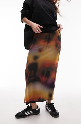 Topshop Print Mesh Maxi Skirt in Black Multi at Nordstrom, Size 0 Us