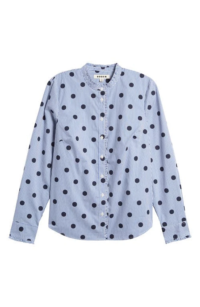 Boden Phoebe Print Cotton Button-Up Shirt Navy, Spot Stripe at Nordstrom,