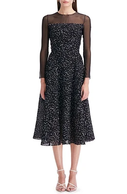 Oscar de la Renta Illusion Neck Eyelash Tweed Long Sleeve Cocktail Dress in Black/White at Nordstrom, Size 4