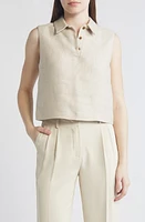 Theory Sleeveless Linen Crop Polo Straw at Nordstrom,