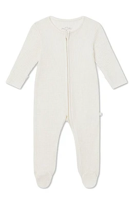 MORI Clever Zip Waffle Fitted One-Piece Footie in Ecru at Nordstrom