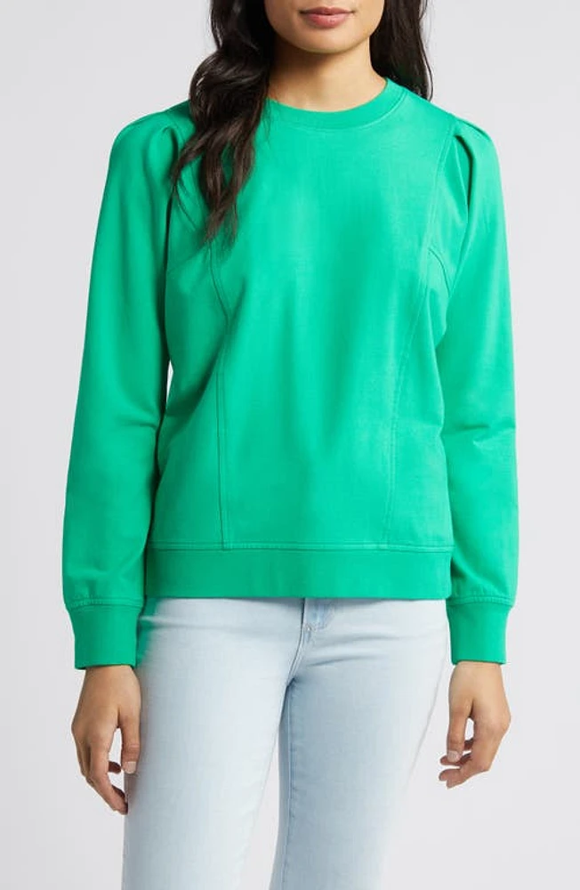 caslon(r) Seam Accent Cotton Sweatshirt in Green Bright at Nordstrom, Size Small