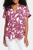 NYDJ Becky Leaf Print Split Neck Woven Top at Nordstrom,