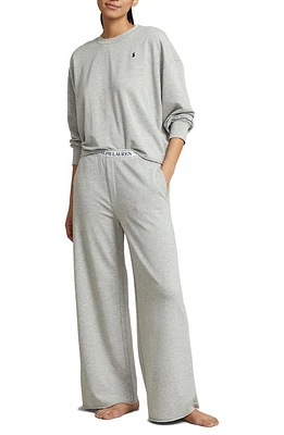 Polo Ralph Lauren Sweatshirt & Wide Leg Pajamas Heather Grey at Nordstrom,