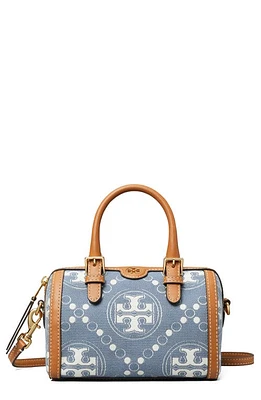 Tory Burch Petite T Monogram Denim Barrel Bag in Blue Multi at Nordstrom