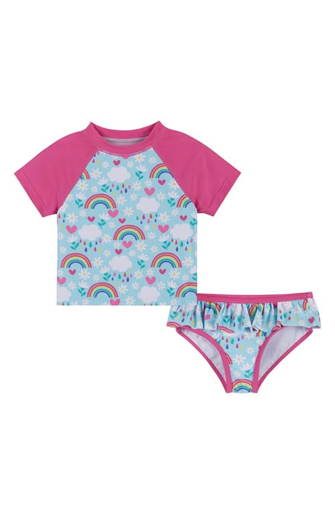 Andy & Evan Kids' Hearts and Rainbows Two-Piece Rashguard Swimsuit Light Blue at Nordstrom,