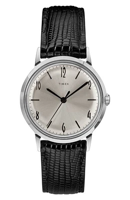 Timex Marlin Leather Strap Watch, 34mm in Black/Silver at Nordstrom